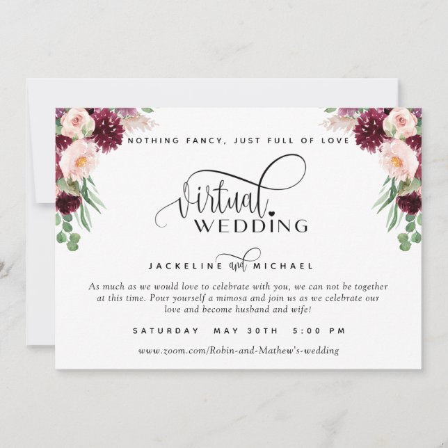 Burgundy Berry and Blush Floral Virtual Wedding Invitation (Front)