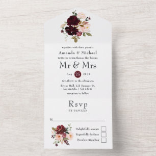 Burgundy Berry and Blush Floral Wedding All In One Invitation