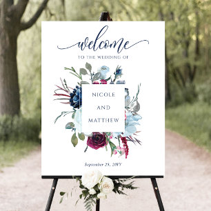 Burgundy, Berry & Blue Wedding Welcome Sign