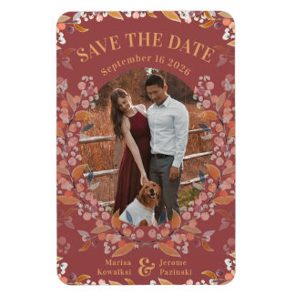 Burgundy Berry Gold Framed Photo Save the Date Magnet