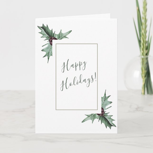 Burgundy Berry & Holly Christmas Holiday Card (Front)