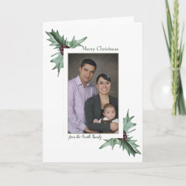 Burgundy Berry & Holly Christmas Photo Holiday Card