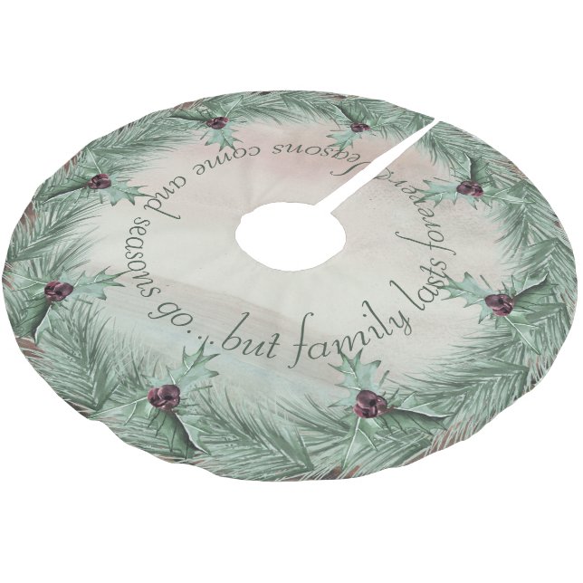 Burgundy Berry Holly Pine Christmas Brushed Polyester Tree Skirt (Angled)