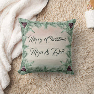 Burgundy Berry Holly Pine Christmas Cushion