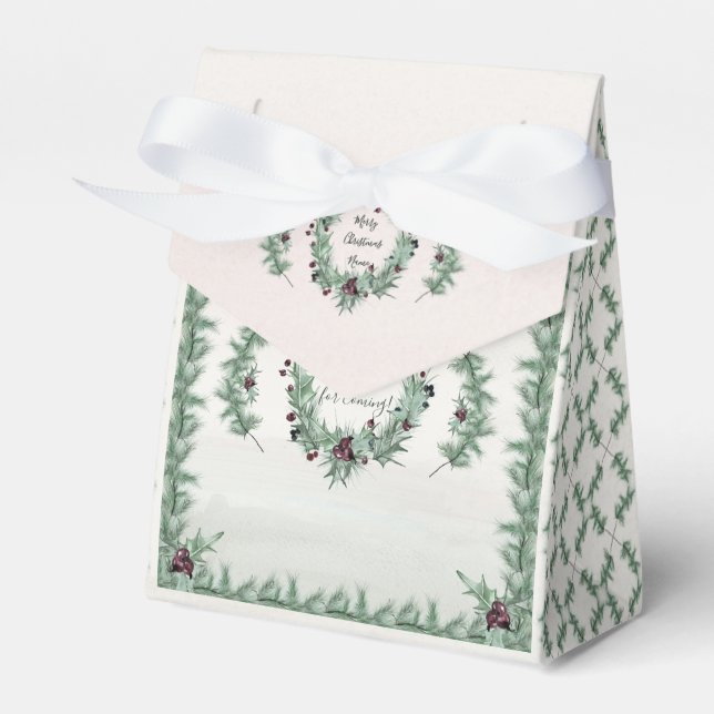 Burgundy Berry Holly Pine Christmas Favour Box (Front Side)