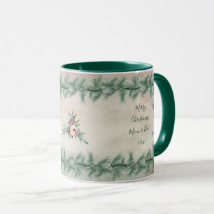 Burgundy Berry Holly Pine Christmas Mug