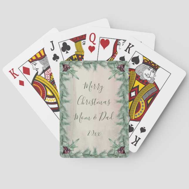 Burgundy Berry Holly Pine Christmas Playing Cards (Back)