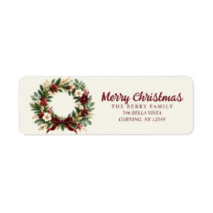 Burgundy Berry Wreath Return Address Label