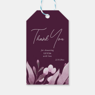 Burgundy Big Leaves Bridal Shower Thank You Gift Tags