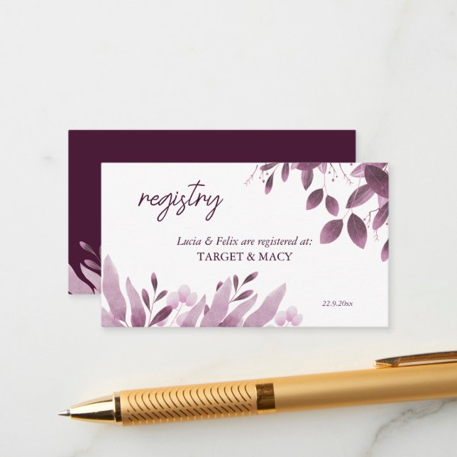 Burgundy Big Leaves Wedding Registered Card (Front/Back In Situ)