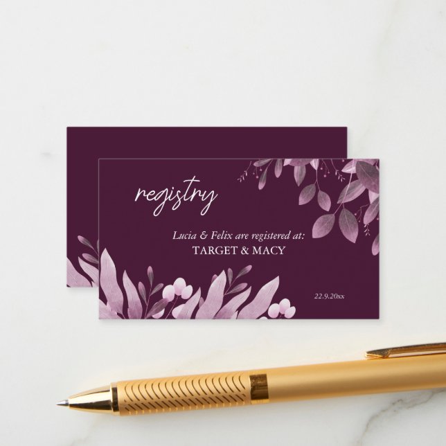 Burgundy Big Leaves Wedding Registered Card (Front/Back In Situ)