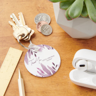 Burgundy Big Leaves Wedding Thank You Key Ring