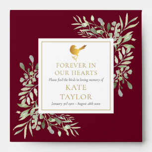 Burgundy Bird Seed Packet Greenery Funeral  Envelope