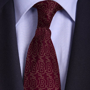 Burgundy Bitcoin Symbol Outline Pattern Tie