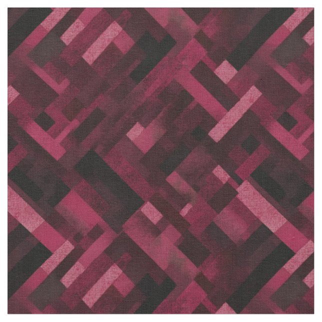 Burgundy & Black Abstract Rectangles Fabric (Close Up)