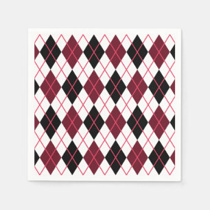 Burgundy, Black and White Argyle Pattern Napkin
