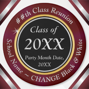 Burgundy, Black and White, Class Reunion Favors Magnet