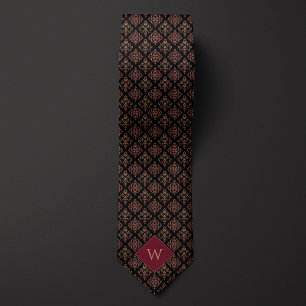 Burgundy & Black Arabesque Monogram Tie
