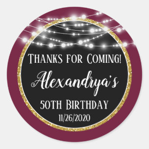 Burgundy Black Birthday Thanks For Coming Favours Classic Round Sticker