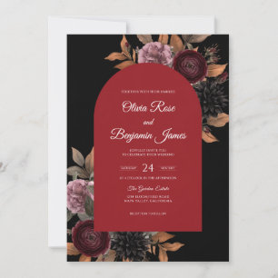 Burgundy Black Bloom Wedding Invitation
