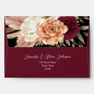 Burgundy Black Boho Floral Wedding Envelope
