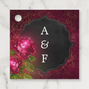 Burgundy & Black Chalkboard Damask Floral Wedding Favour Tags