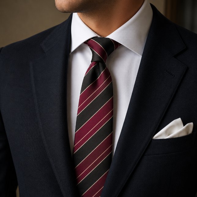 Burgundy & Black Diagonal Striped Gold Pinstripes Tie (Creator Uploaded)