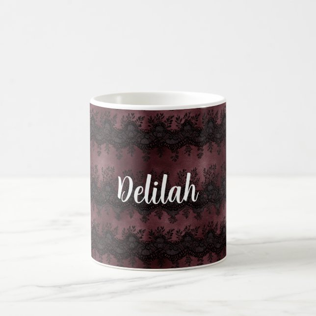 Burgundy Black Faux Lace Coffee Mug (Center)