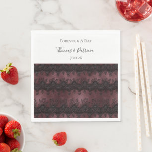 Burgundy Black Faux Lace Wedding Napkin