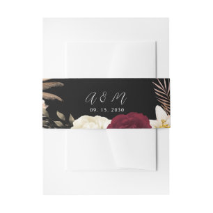Burgundy Black Floral Wedding Belly Band Invitation Belly Band