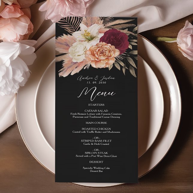 Burgundy Black Floral Wedding Menu (Creator Uploaded)
