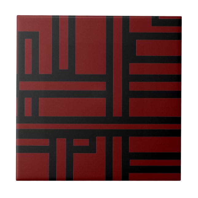Burgundy & Black Geometric Print Ceramic Tile (Front)