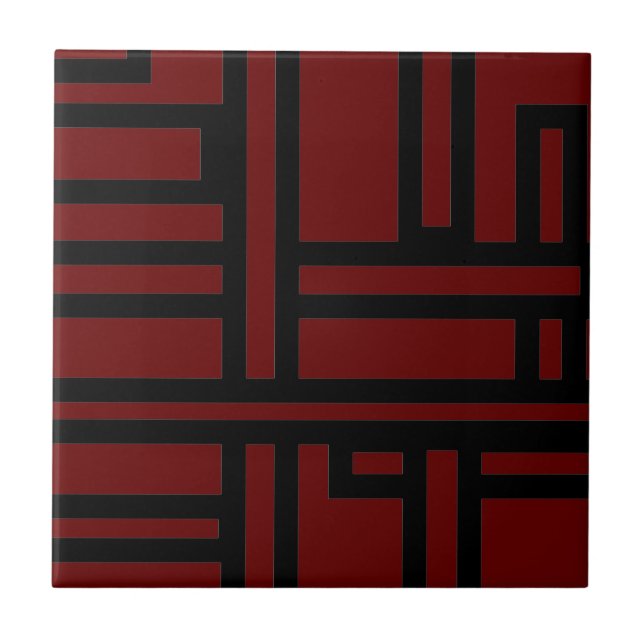 Burgundy & Black Geometric Print Ceramic Tile (A) (Front)