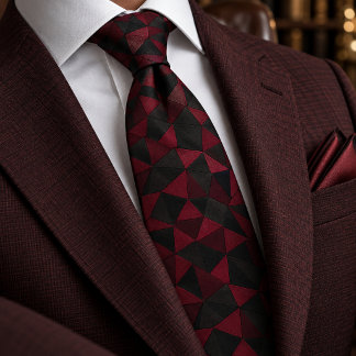 Burgundy Black Geometric Textile Pattern Tie
