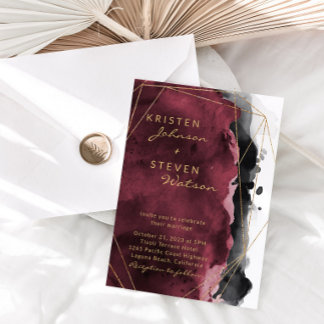 Burgundy Black & Gold Wedding Invitation