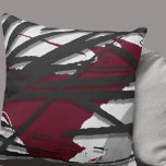 Burgundy Black & Grey Abstract Watercolor Cushion<br><div class="desc">Modern throw pillow features a stylish artistic design in a burgundy black and grey colour palette. This artistic composition is constructed from an artistic woodblock design, layered over Memphis style design elements; layered design elements create highlights and shadows. The shades of grey with black accents compliment the burgundy wine coloured...</div>