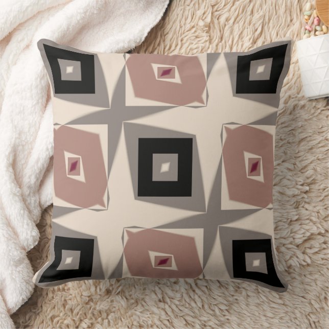 Burgundy, black, mauve and grey geometric cushion (Blanket)