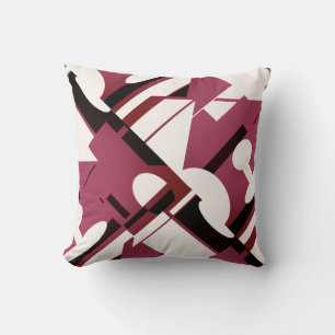 Burgundy Black Off-white Diagonal Geometric Design Cushion