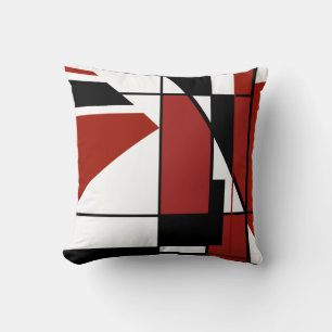 Burgundy Black on White Geometric Abstract Design Cushion
