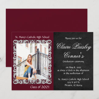 Burgundy & Black Photo Graduation Invitation