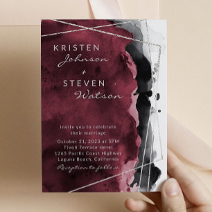 Burgundy Black & Silver Wedding Invitation