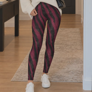 Burgundy Black Tiger Stripe Fur Print Leggings