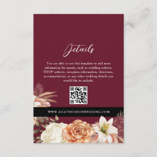 Burgundy Black Wedding Details QR Card
