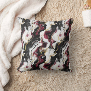 Burgundy Black White Abstract Stripes Cushion