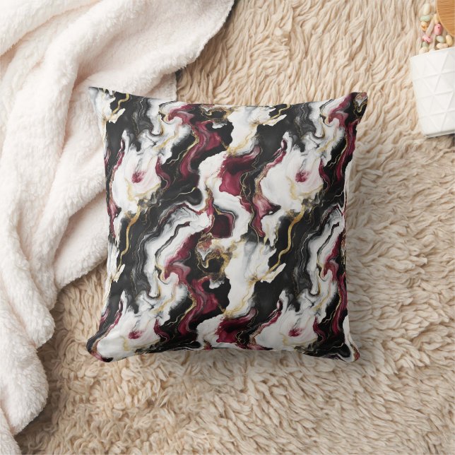 Burgundy Black White Abstract Stripes Cushion (Blanket)