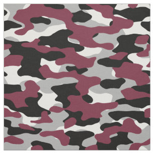 Burgundy, Black, White and Grey Camo Fabric
