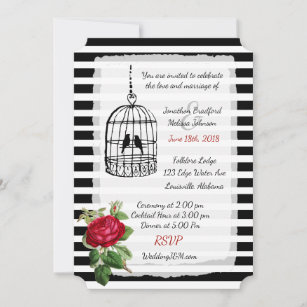 Burgundy Black White Birdcage Wedding Invitations