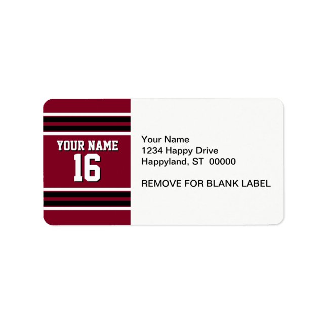 Burgundy Black Wht Team Jersey Custom Number Name Label (Front)