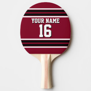Burgundy Black Wht Team Jersey Custom Number Name Ping Pong Paddle