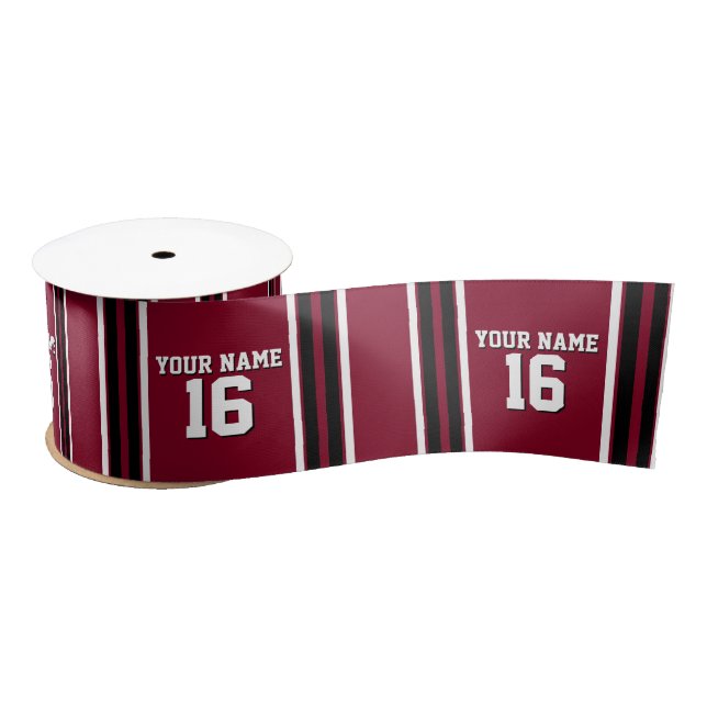 Burgundy Black Wht Team Jersey Custom Number Name Satin Ribbon (Spool)